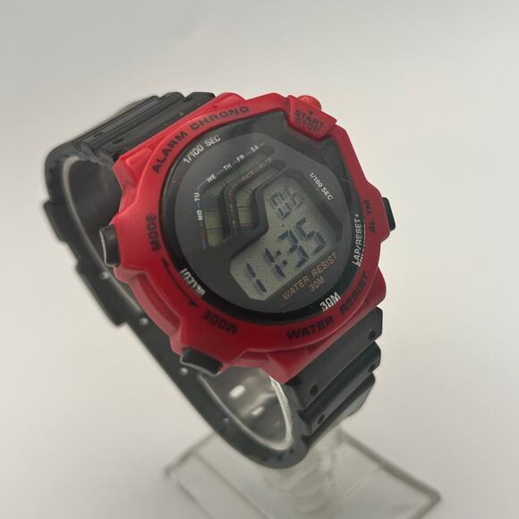Red & Black 30M WR Unisex Digital Sports Watch 42mm Working - Picture 3 of 8